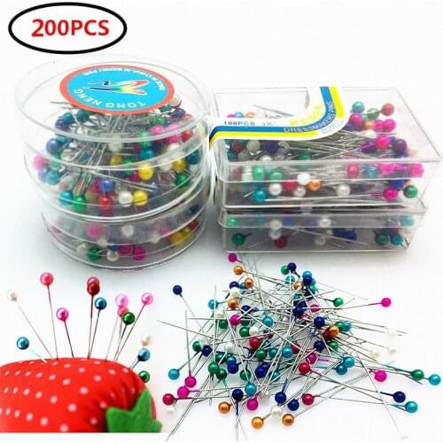 200pcs (100pcs / box)round pearl straight tailor pin wedding corsage florist sewing needle and box accessory tool AA7659-1