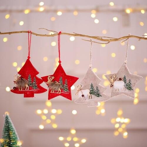 2021 1Pc Pentagram Decoration Xmas Hanging Christmas Tree Glitter Star Ornaments Wooden Elk Pendants Festival Gift Wedding Decor