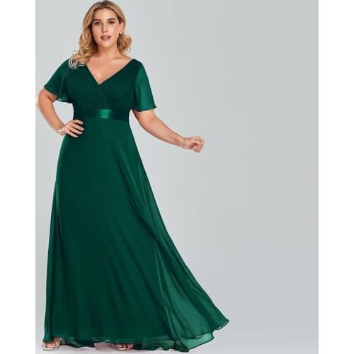 2021 Plus Size Evening Dresses Long XUCTHHC Elegant A Line V Neck Ruffles Chiffon Formal Wedding Party Dress Robe De Soiree