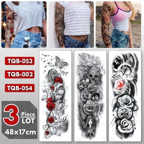 3 pcs/lot Large Arm Sleeve Tattoo Angel Butterfly Waterproof Temporary Tatto Sticker Cross Body Art Full Fake Tatoo Women Men