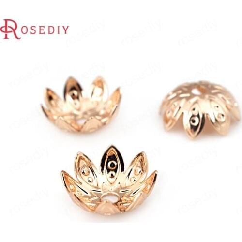 31472-G)20PCS 9.5MM 24K Champagne Gold Color Brass Flower Beads Caps Jewelry Making Supplies Diy Findings Accessories