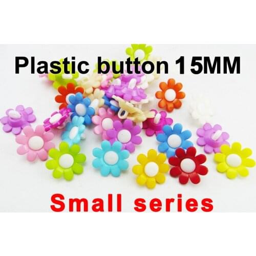 50PCS 15MM colors Dyed Plastic Flowers Buttons Fits Coat Boots Sewing Clothes Accessory Garment Button P-235G