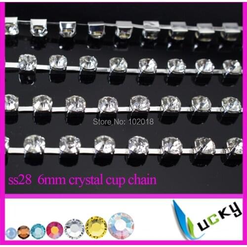 Free shipping!10 yards ss28 strass cup chain rhinestone trim with A quality crystals silver base for DIY decorations