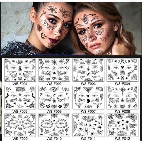 Black Spider Cobweb Temporary Tattoo Stickers Waterproof Tattoos Body Art Face Sticker Halloween Disposable tatouage temporaire