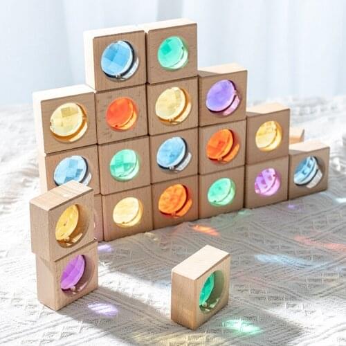 Montessori Wooden Rainbow Gems Stacking Blocks Toys Transmission Creative Game Jenga Blocks Educational Toys for Children