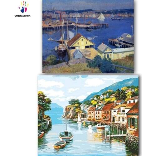 DIY colorings pictures by numbers with colors Riverside town picture drawing painting by numbers framed Home