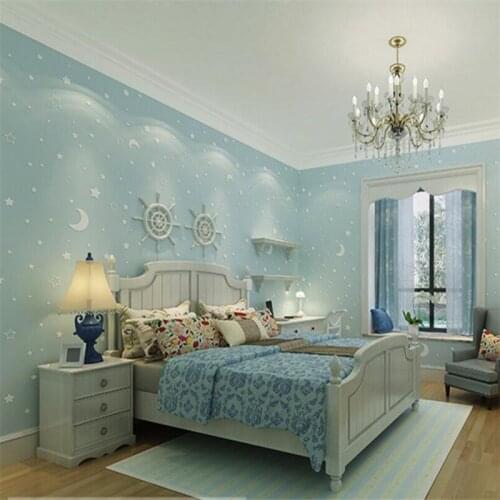 Beibehang Osson Long Fiber Nonwovens Wallpaper Moon Star Child Luminous Wallpaper papel de parede