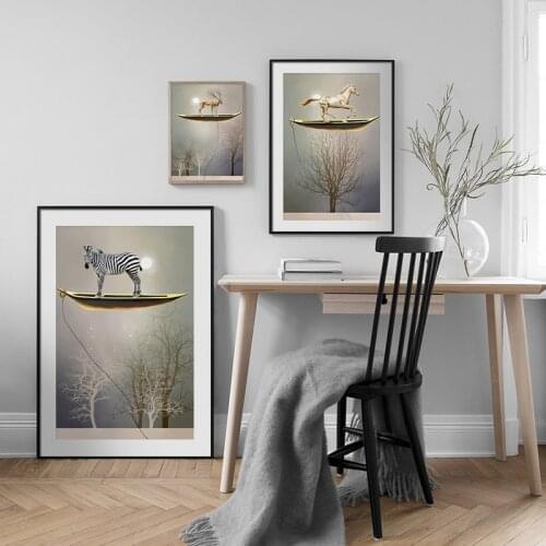 Fantastic Gold Floating Boat Canvas Poster Natural Landscape Abstract Painting Print Wall Art Picture Living Room Home Decor