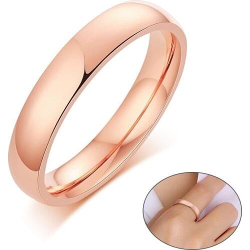 Basic 585 Rose Gold Tone Wedding Bands Rings for Women Man Mirror Stainless Steel кольцо свадьба