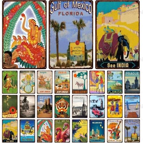 Classic Tourist City Metal Sign India South Africa Famous Scenic Spot Vintage Retro Plaque Home Decoration Souvenir Holiday Gift
