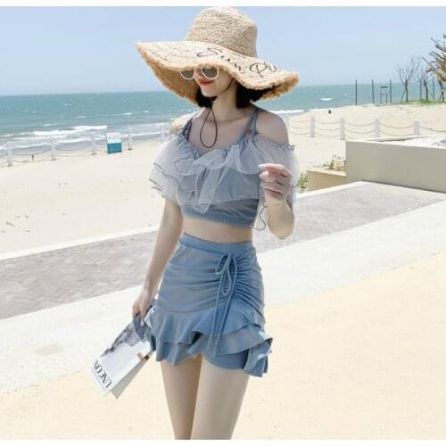 Bikini Set Women Summer Sexy Mesh Sling 2 Piece Sets Lovely High Waist Womens Swimwear Biquini Ruffles Pleated Slim Swimsuit