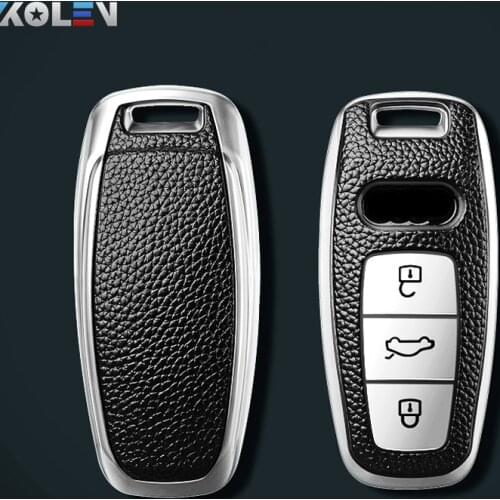 Leather+TPU Car Remote Key Cover Case Shell For Audi Q8 C8 A6 A7 A8 2018 2019 Auto Styling Holder Protection Shell Accessories