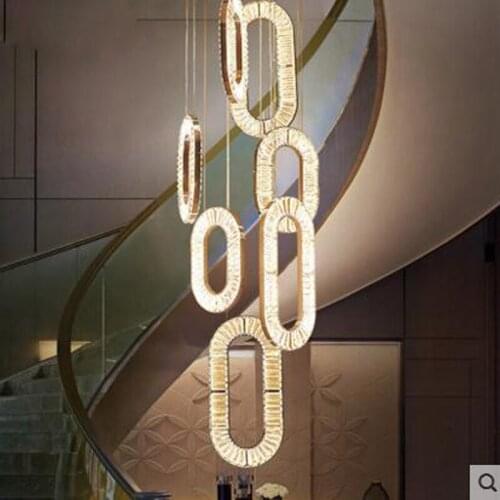 Staircase Crystal Light Long Chandelier Villa Duplex Floor Spiral Staircase Chandelier Creative Personality Light Luxury Modern
