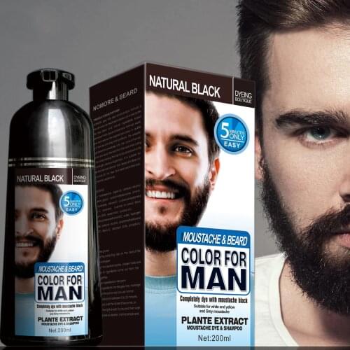 Mokeru 200ml Natural Long Lasting Permanent Black Beard Dye Shampoo For Men Beard Dying Removal White Gray Beard Hair