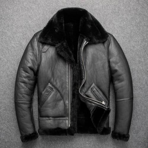 GU.SEEMIO Mens Sheep Shearling Lambskin Warm Jacket Original Male Fur Double Faced Fur Genuine Leather Jacket