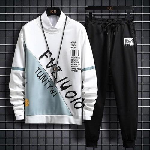 Autumn Mens Printed Hoodies+Pants Sets Sweatshirt+Sweatpants Men Tracksuits Hoodie Pant+Pullover Hoody Suits M-3XL