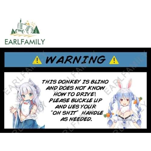 EARLFAMILY 13cm x 7.4cm for Gawr Gura Hololive En Car Stickers Warning Camper Decals Scratch-Proof Sunscreen Graffiti Decoration