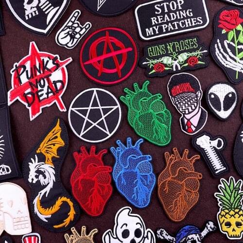 Punk Patch Embroidered Patches For Clothing Stickers Heart Patch Accessories Iron On Patches On Clothes Stripe Embroidery Patch