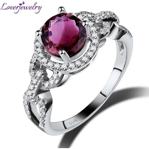 NEW Elegant Solid 14Kt White Gold Diamond Tourmaline Engagement Ring Round 7x7mm Gemstone Fine Jewelry for Womens G090458