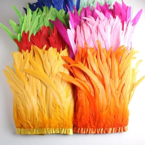 Wholesale 25-30cm/10-12inch High Quality Rooster Feathers Trim For Crafts Dress DIY Decoration Accessories Feather Ribbon Plume