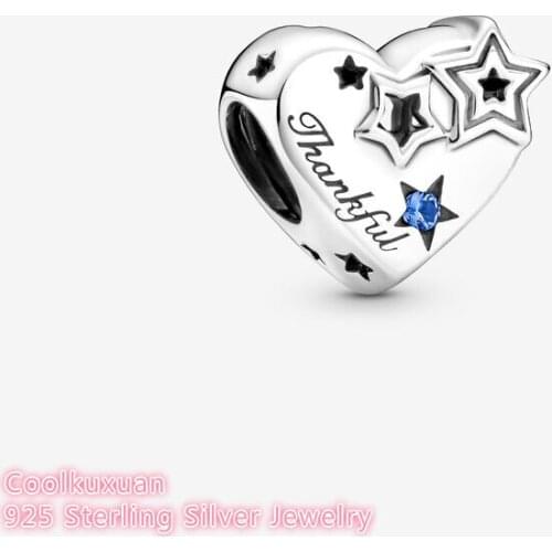 Original 100% 925 Sterling Silver Thankful Heart & Stars Charm beads Fits Pandora bracelets Jewelry Making 2021 Autumn
