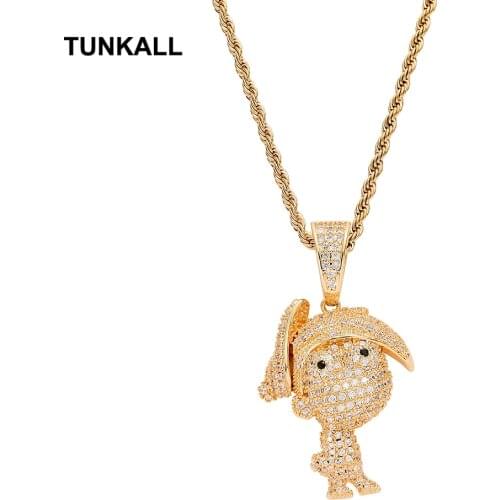 TUNKALL Brass Zircon Pendant Mirco Pave Prong Setting Necklace Hip Hop gift Jewelry bling bling CN273