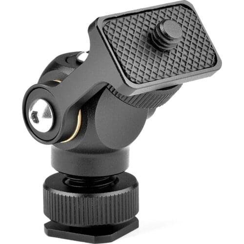 Aluminum Alloy Mini Hot Shoe Ball Head Mount Panoramic 360° Swivel 180° Flip Universal 1/4 Mounting for Monitor/Flash/Mic