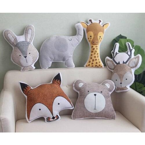 Ins elephant giraffe plush pillow cute animal shape Double-sided printing stuffed soft cushion rabbit fox home decor kids' gift
