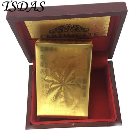 Durable 24k Gold Plated Playing Cards With Chinese "Fu" Style Adult Play Game Gold Foil Poker Card With Wooden Box Nice Gift
