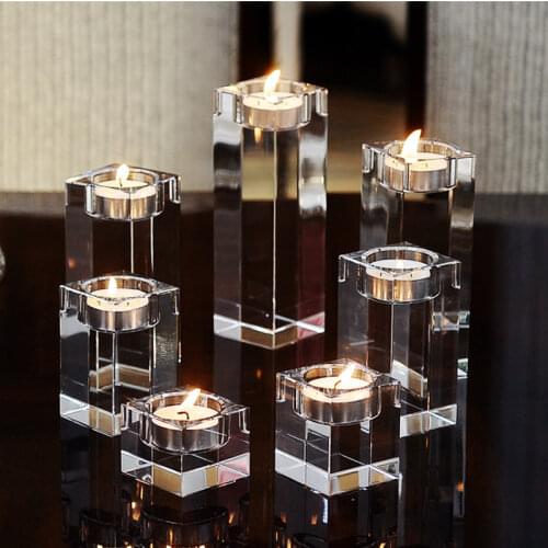 Clear K9 Quadrate Crystal Candlestick Crystal Candle Holder For Romantic Candlelight Wedding Decoration Home Decoration