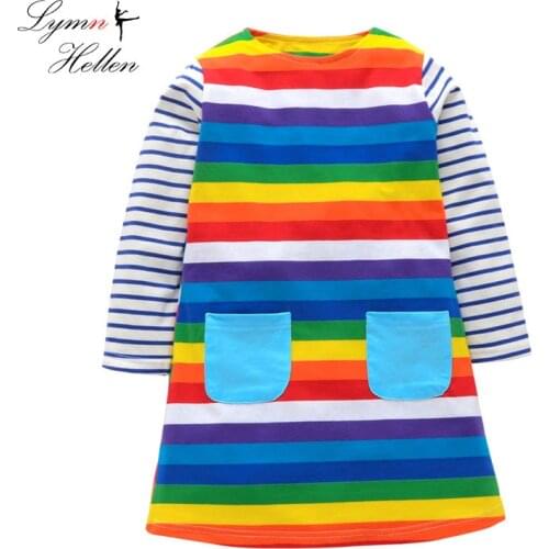 Baby Girls Rainbow Dress Long Sleeve 2018 Children Princess Dress Stripe Christmas Costume for Kids Dresses, 2-7Y Baby Dresses