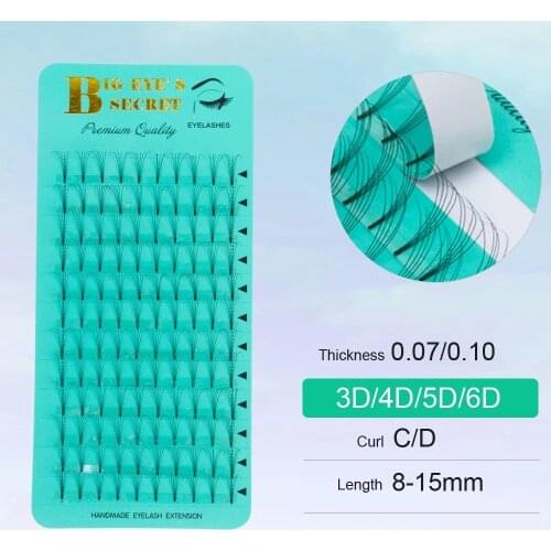 Big Eyes Secret 12 Lines Lashes Premade Volume Fans 3D/4D/5D/6D/10D Short Stem Faux Mink Lash Russian Fan Eyelash Extensions