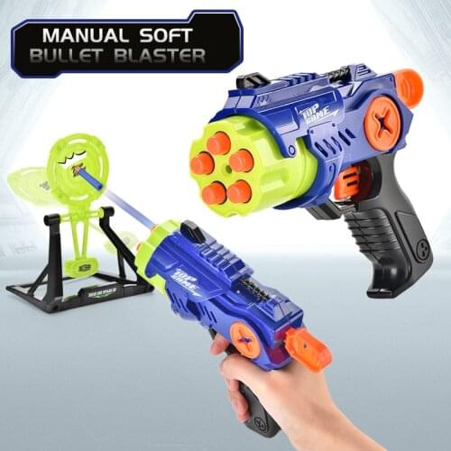 Manual air gun set soft bullet practice shooting target pistol 5 rounds EVANerf bullet toy pistol outdoor game children toy gun