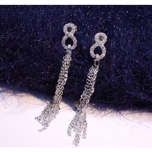 SOELLE Luxury 925 Sterling Silver 8-shaped Long Tassel Drop Earrings Micro Cubic Ziconia Stones Women Fashion Party Jewelry