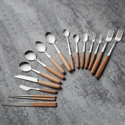 Beech wood handle stainless steel western tableware wood handle steak cutlery chopsticks business gift tableware