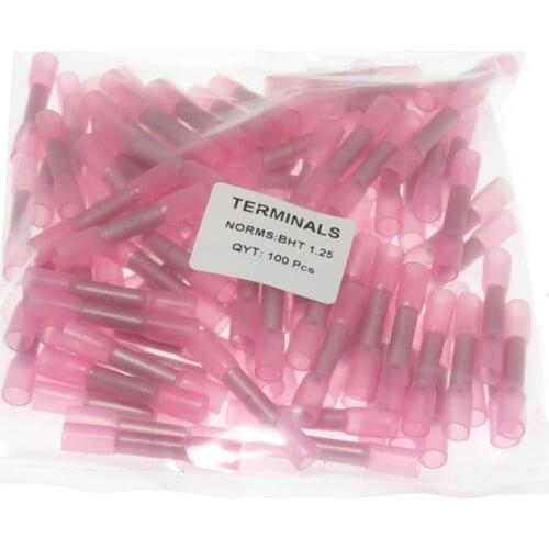 100pcs red BHT1.25 Heat Shrinkable Butt Waterproof Connector Splice Heat Shrink Tube Joint and Connectors,22-16AWG 0.5-1.5mm