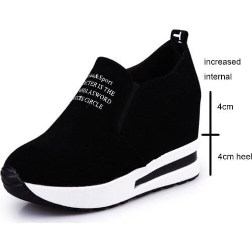 LIHUAMAO Suede Wedges heel platform increased internal shoes casual women high heel pumps dancing slip on loafers sport sneaker