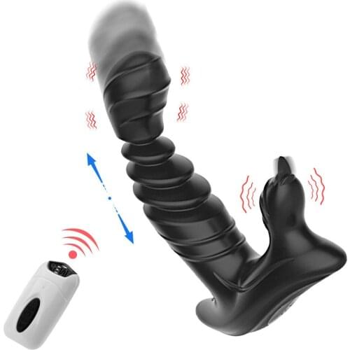 Massage Male Prostate Vibrator Silicone Automatic Telescopic 20 Frequency Remote Control Butt Plugs Anal Sex Toys For Men