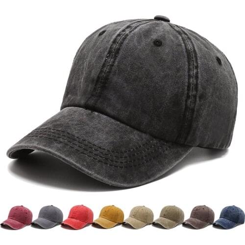 Vintage Washed Cotton Baseball Cap Snapback Hat Spring Autumn Cap Pure Color Cowboy Hip Hop Hat Adjustable Trucker Denim Dad Hat