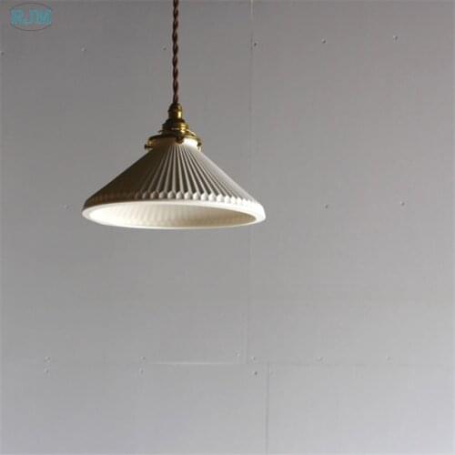 Japanese Retro Cone Ceramic Pendant Lights Nordic Teahouse Chinese Brass Hanging LED Lamps Bedroom Restaurant Bar Decor