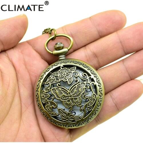 Women Butterfly Pocket Watch Vintage Retro Woman Flower Watch Pocket Emboss Round Quartz Dial Arabic Pocketwatch with Chain