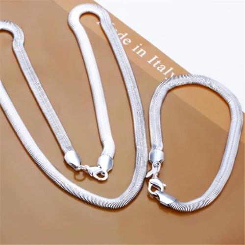 Silver 925 Jewelry Sets For Women Lady 6mm Soft Snake Chain Necklace Bracelet 2 pcs Set Fashion Jewelry Accessories Wholesale