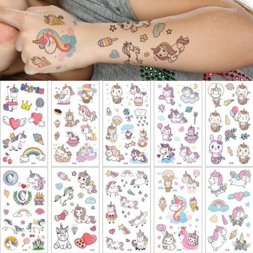 10pcs/lot temporary tattoo sticker kids hand face small tattoo unicorn cartoon rainbow anime tattoo cute water tattoos children