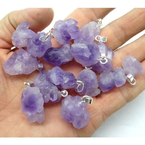 Wholesale Top Quality Natural Stone Raw Ore amethyst Jewelry Irregular Pendant for Women Necklace Jewelry Making 10Pcs