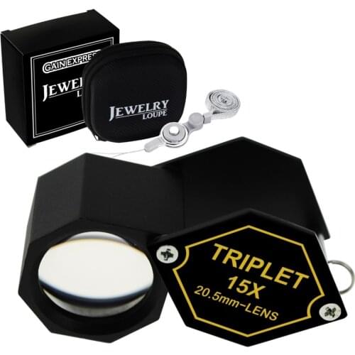 15x Jewelry Loupe Magnifier 20.5mm Triplet Lens Achromatic Optical Glass Magnifying Tool Metal (Aluminum) Body Hexagonal Design