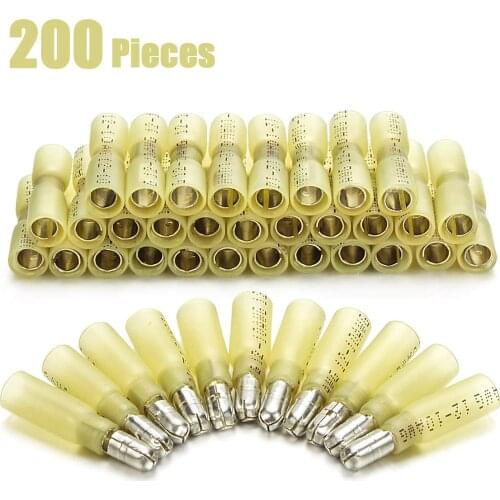 200PCS Waterproof Heat Shrink Bullet Female Male Electrical Wire Connectors Splice Insulated Spade Crimp Terminals Kit Yellow