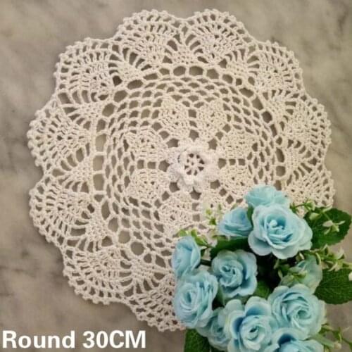30CM Round Modern White Cotton Placemat Cup Coaster Mug Kitchen Christmas Table Mat Cloth Lace Crochet Tea Coffee Doily Pad