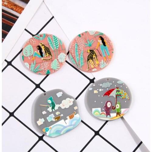 4pcs 37mm Beauty and beast Pattern Resin Charm Accessories Earring Acrylic Charms Ear Pendant DIY Handmade Design