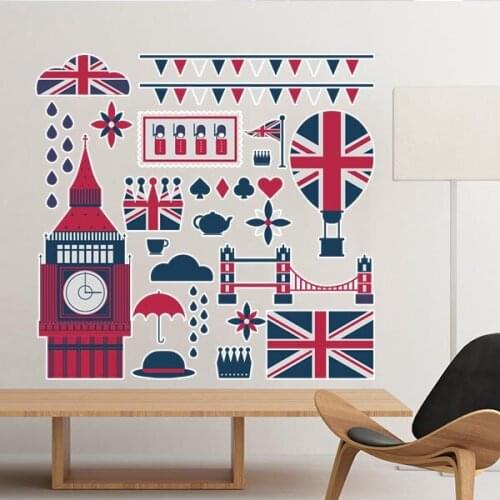 Tower Ballon UK England Landmark Flag Illustration Pattern Removable Wall Sticker City Buildings Art Decals Mural DIY Wallpaper