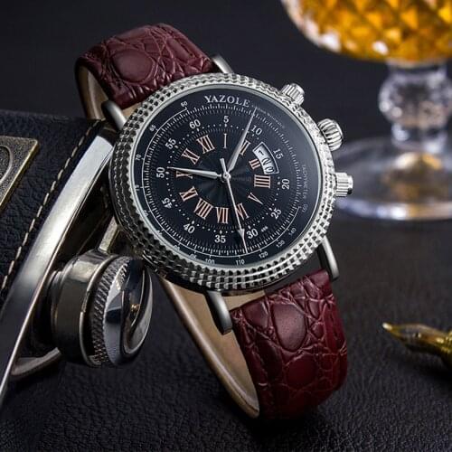 Quality Yazole Mens Watches Top Brand Luxury Leather Strap Date Waterproof Watches Man Business Watch Wrist Relogio Masculino